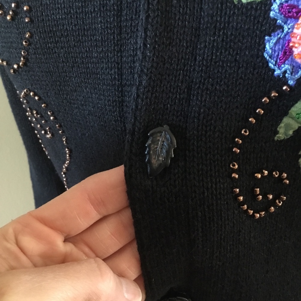 Vintage Storybook Knits Embroidered Beaded Sweater FLAWED - Picture 10 of 16